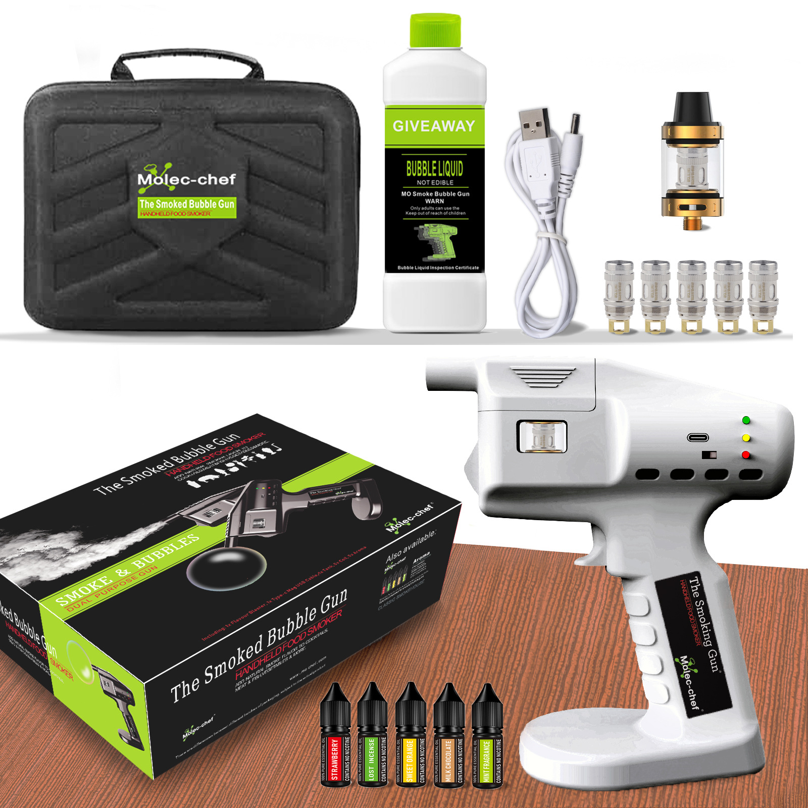 Smoking Gun Kit - White Smoked Bubble Gun with Flavor
