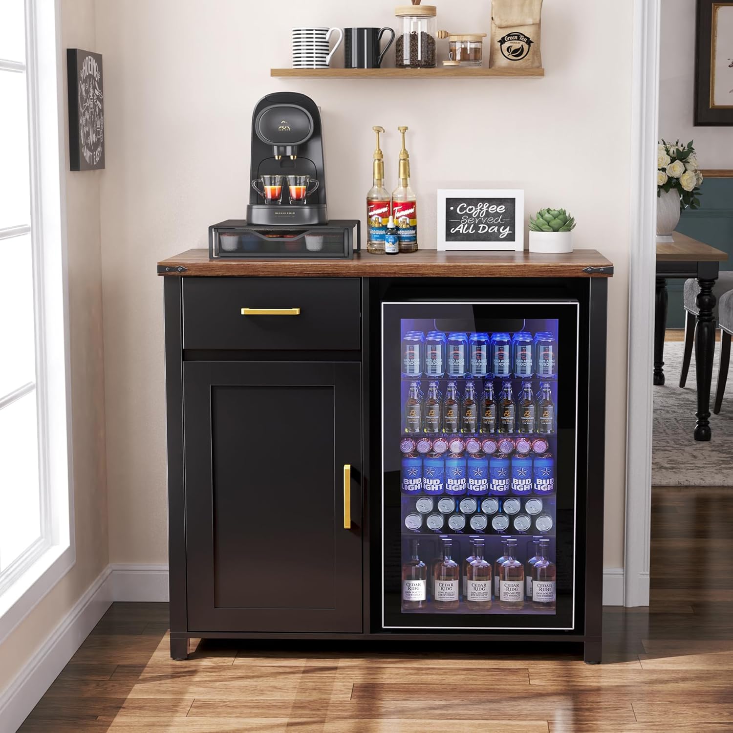Coffee Bar Cabinet with Mini F - Home Bar And Fridge ulasan dan harga
