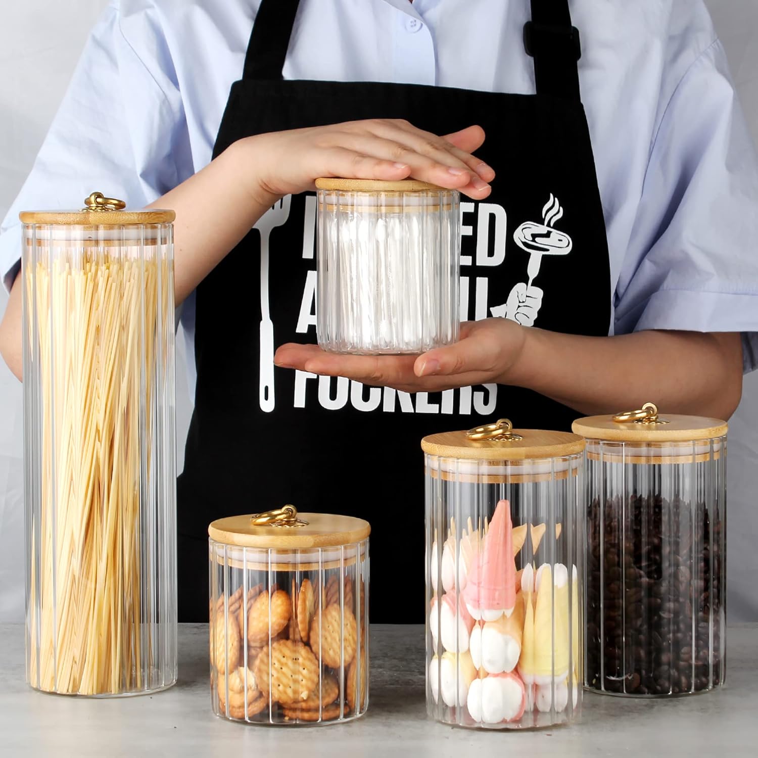 Glass Storage Jars Set of 5, D - Home Bar And Coffee ulasan dan harga