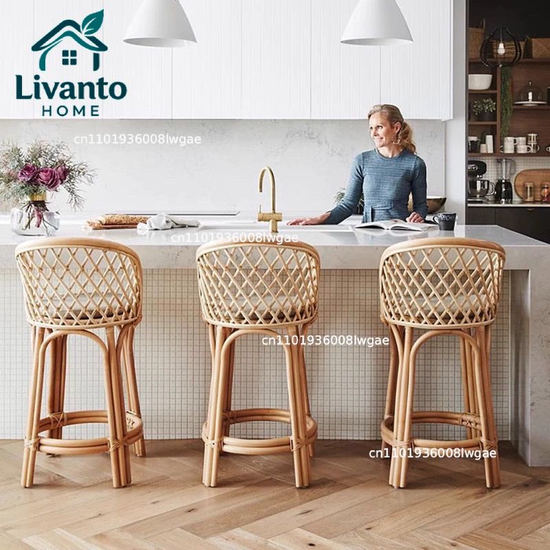 Natural Rattan Bar Stools with - Home Bar Seating ulasan dan harga