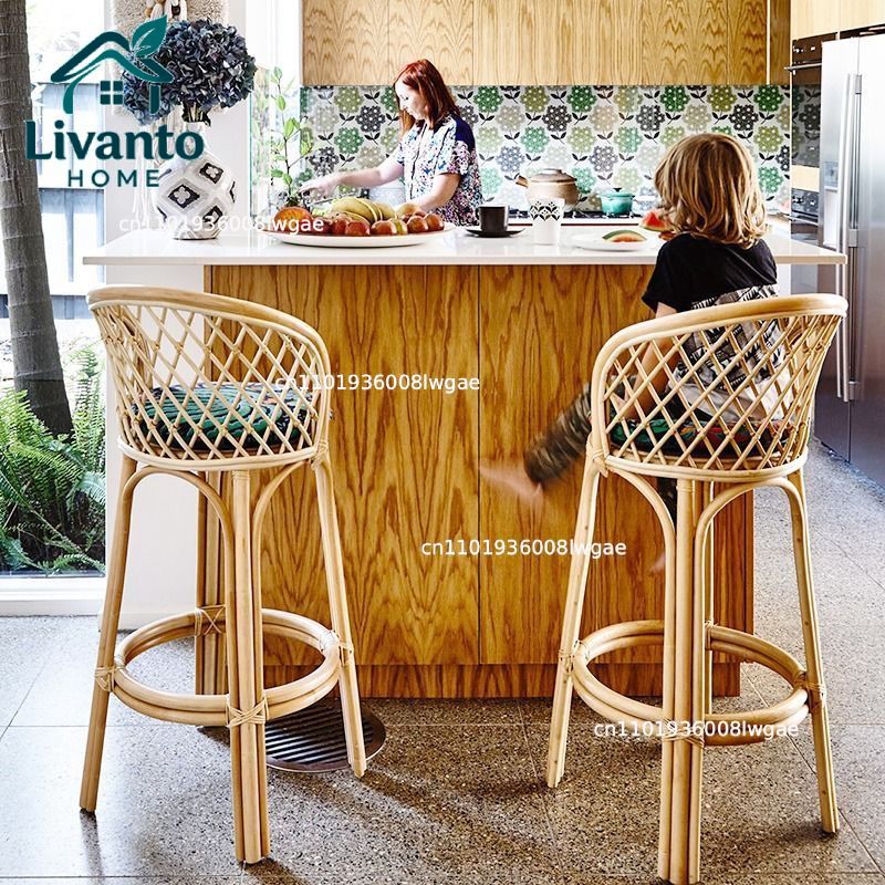 Natural Rattan Bar Stools with - Home Bar Seating ulasan dan harga