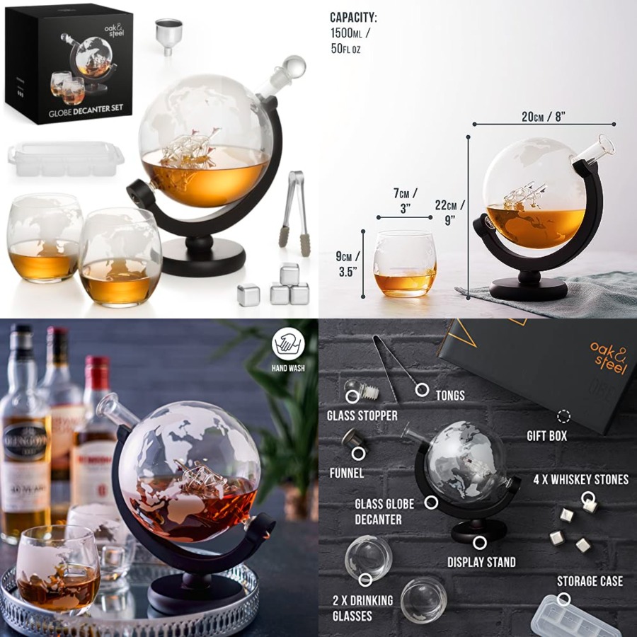 Oak Steel - 50 Oz Globe Whiske - Decanter Globe Set ulasan dan harga
