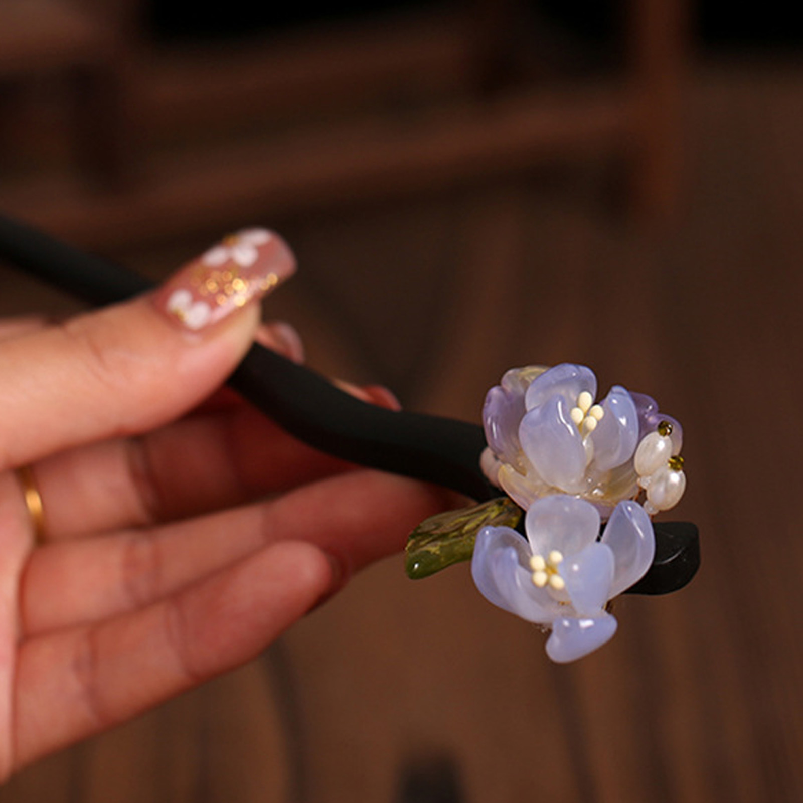 Vintage Wooden Flower Hairpin  - Old Fashioned Glass ulasan dan harga